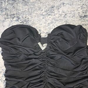 Black Ruched Sweetheart Bodycon Midi Dress